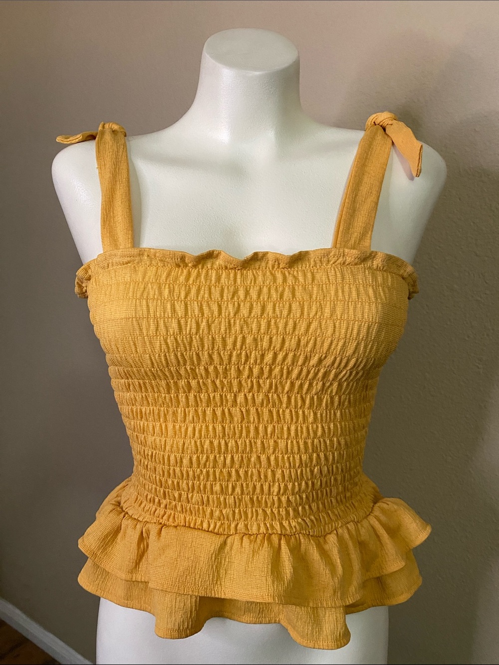 Jolie & Joy golden, yellow, smocked, ruffle Boho tube tank top S ☀️❤️